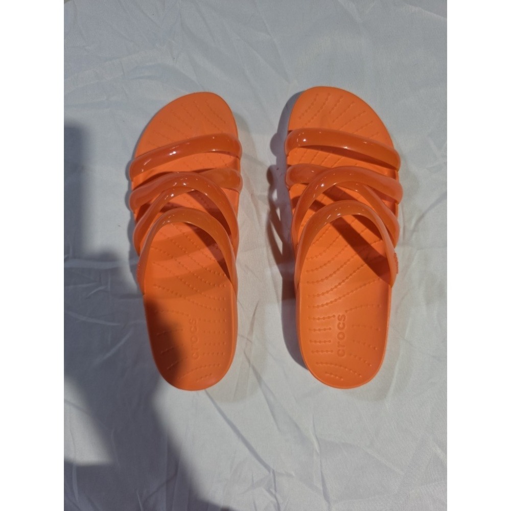 Crocs Huarache Flat Slide Sandals Orange Multi Strap Jelly Shoes Womens 7